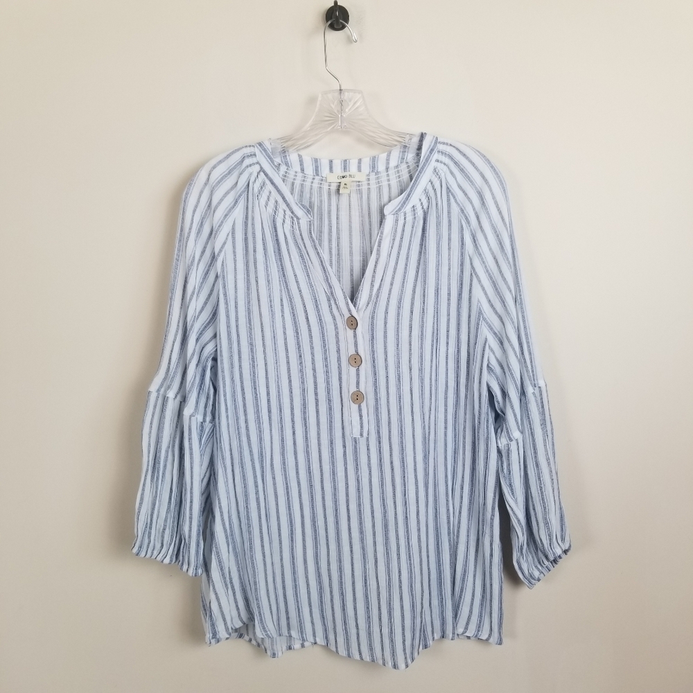 Como Blu 3/4 Sleeve Striped Top Size XL